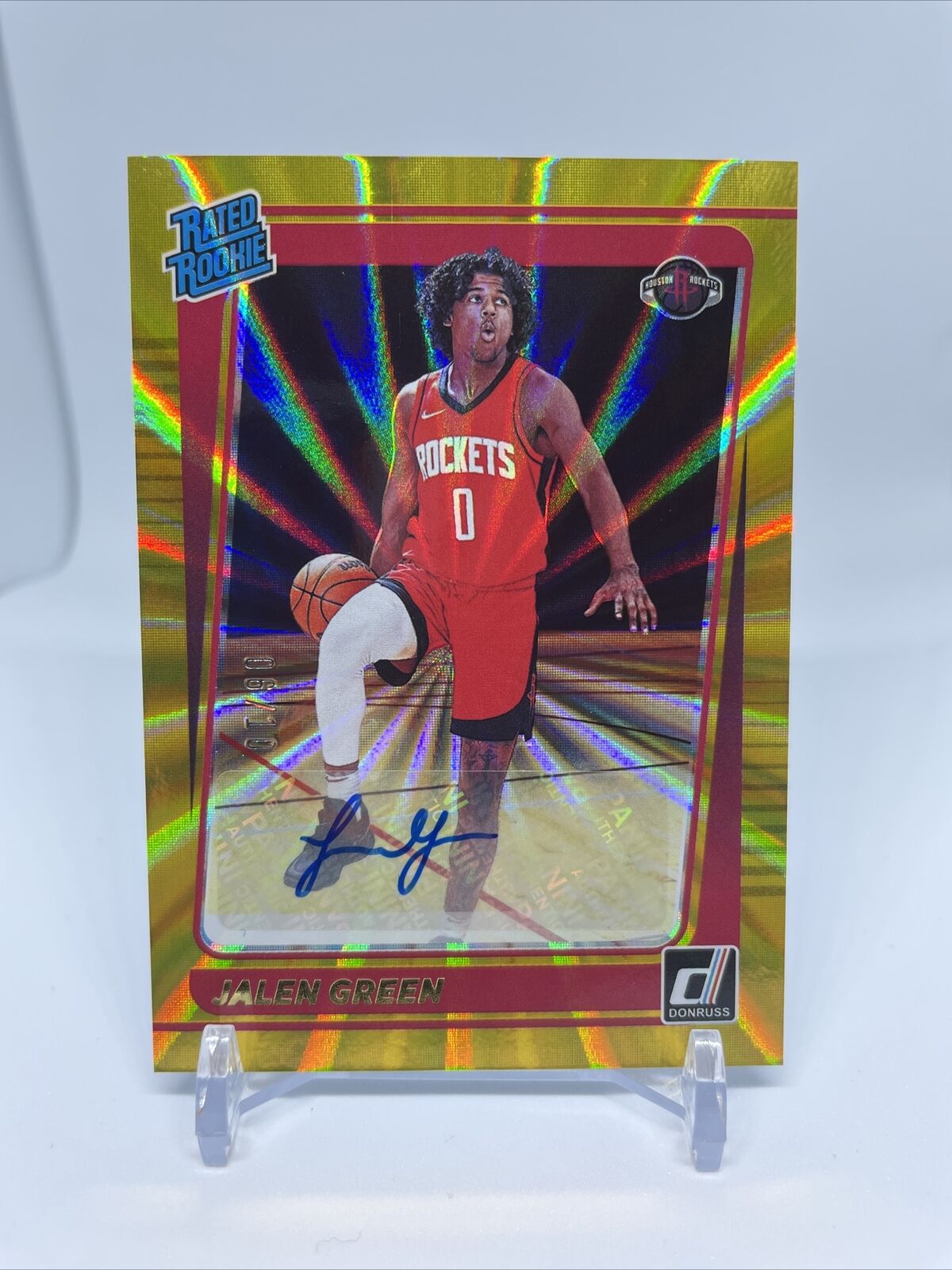 Image 1 - 2021-22 Donruss JALEN GREEN Rated Rookie Holo Gold #/10 Auto Houston Rockets WOW